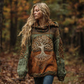 Vintage Tree Of Life Symbol Contrast Color Comfortable Chunky Hooded Sweater artswardrobe