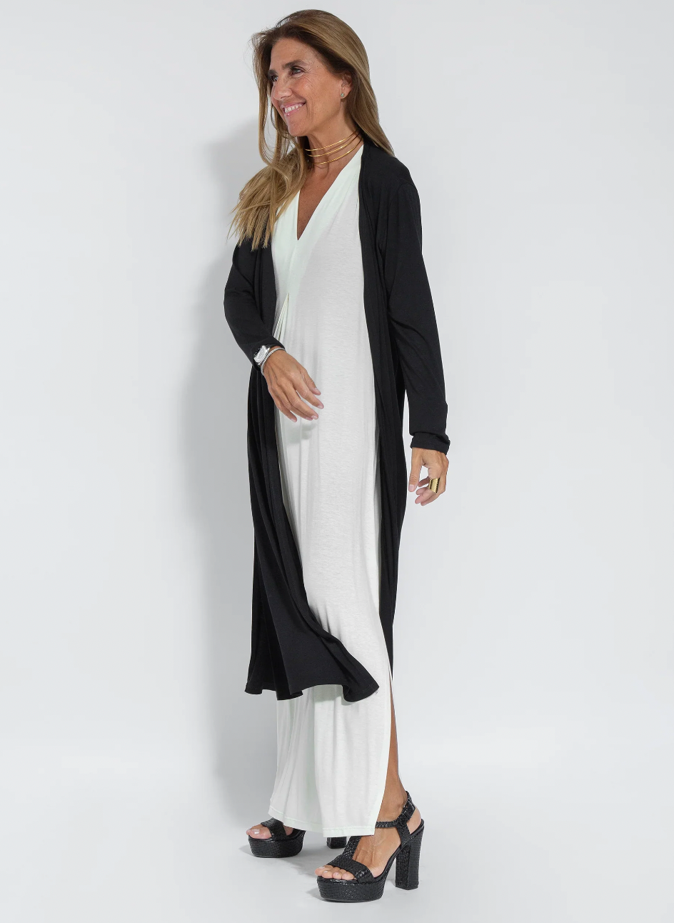 White Dress + Black Vest