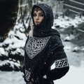 Women's Viking Tribal Jacquard Celtic Inspired Chunky Knit Hooded Sweater artswardrobe