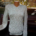 Woman Aran Jacquard Weave V Neck Cozy Warm Sweater artswardrobe