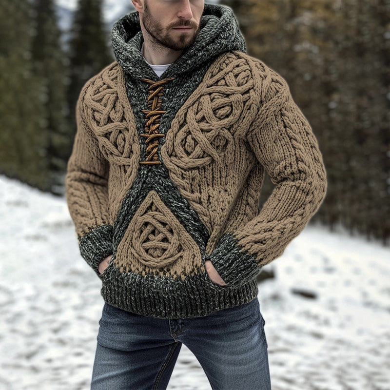 Vintage Celtic Knot Coarse Knit Men's Hooded Sweater artswardrobe