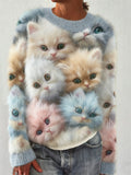 Colorful Fuzzy Cats Art Cozy Knit Sweater elevenforest