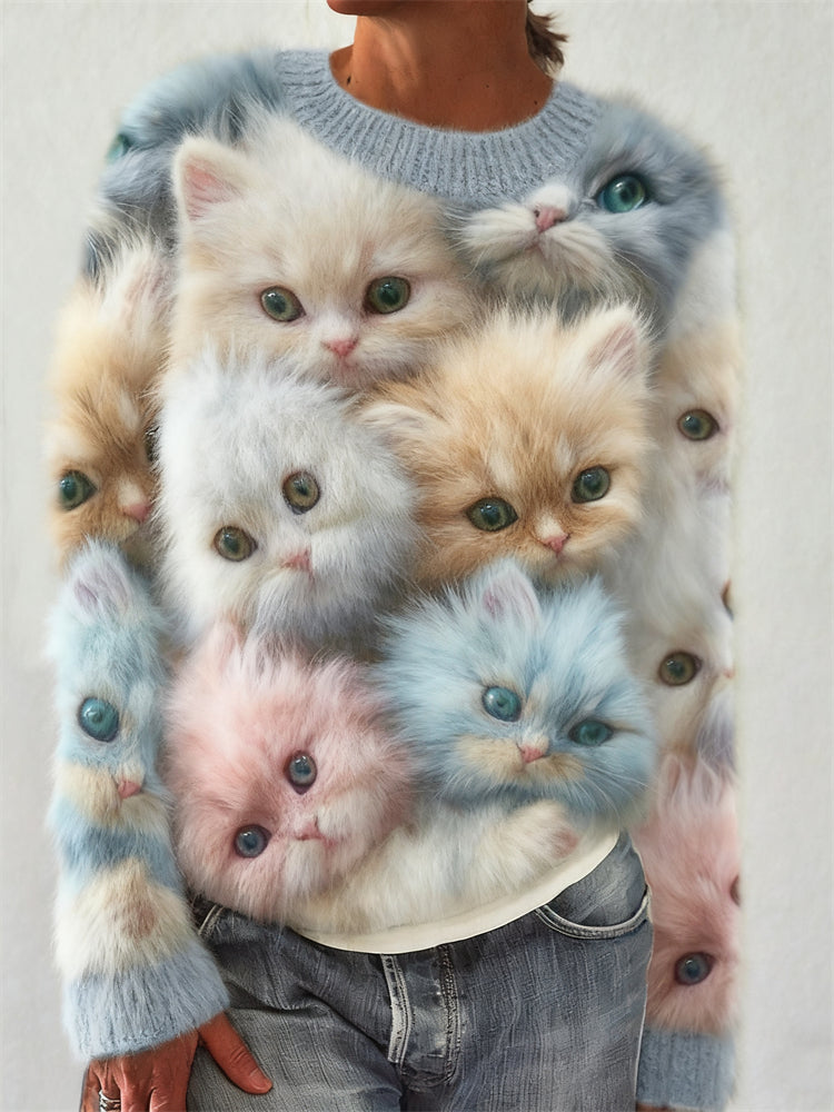 Colorful Fuzzy Cats Art Cozy Knit Sweater elevenforest