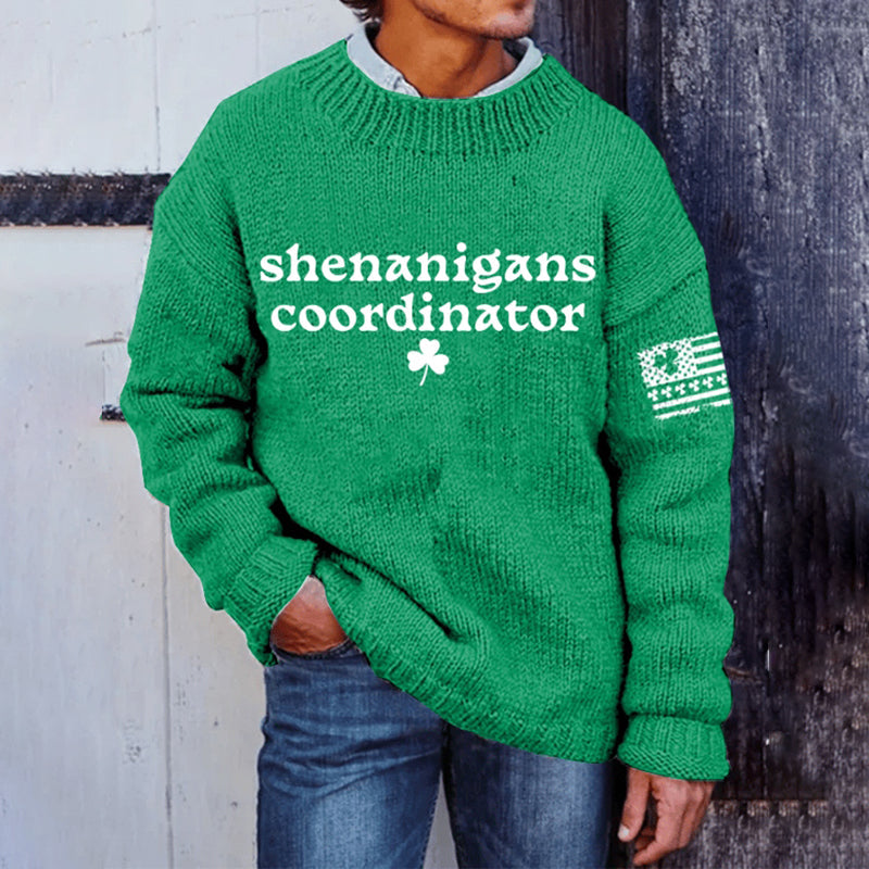 Men'S St. Patrick'S Day Printed Knit Crew Neck Sweater artswardrobe