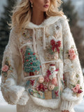 Comstylish Cute Christmas Inspired Patchwork Cozy Hooded Sweater