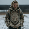 Men's Vintage Viking Celtic Knot Wolf Art Hooded Knit Sweater artswardrobe