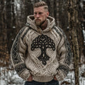 Men's Viking Tree Of Life Art Celtic Knot Jacquard Knitted Hooded Sweater artswardrobe