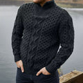 Men'S Vintage Cable Knit Aran Zip Neck Turtleneck Sweater artswardrobe