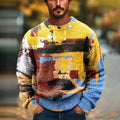 Men's Colorful Abstract Stripe Art Print Knit Crew Neck Sweater artswardrobe