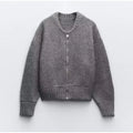 Karla® | Gray O-neck knitted women's sweater, fashion jacket
