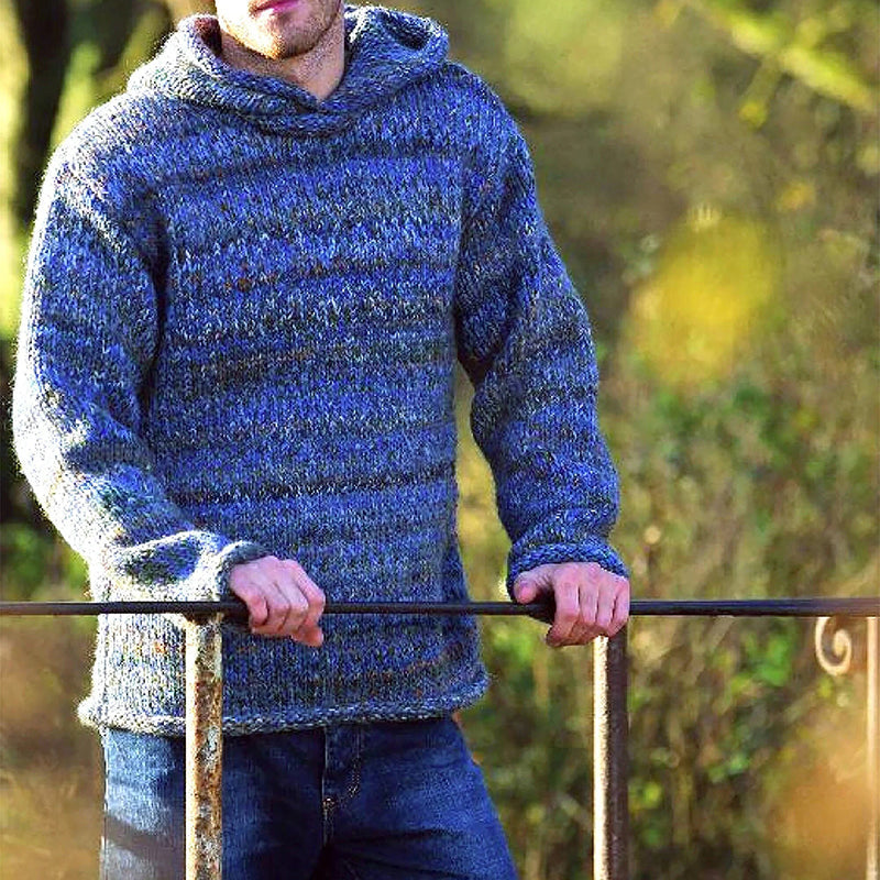 Men'S Vintage Jacquard Knit Chunky Hooded Sweater artswardrobe