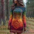 Women's Viking Celtic Knot With Irish Rainbow Art Cozy Knit Mini Sweater Dress artswardrobe