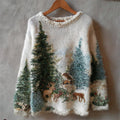 Comstylish Reindeer Snowy Forest Cozy Fuzzy Knit Sweater