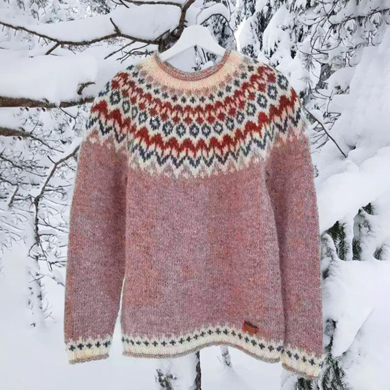 Vintage Icelandic Knit Jacquard Islender Crew Neck Sweater（Unisex） elevenforest