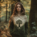 Women's Celtic Tree Of Life Jacquard Contrast Hooded Sweater elevenforest