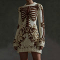 Women's Halloween Skeleton Flower Art Gothic Knitt Mini Sweater Dress artswardrobe