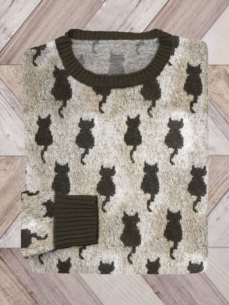 Comstylish Black Cat Vintage Knit Cozy Sweater