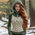 Women's Irish Celtic Knot Jacquard Contrast Hooded Sweater artswardrobe