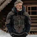 Men's Vintage Viking Warrior Ivar The Boneless Art Pattern Casual  Cozy Knit Hooded Sweater elevenforest