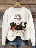 Comstylish Women's Christmas Cute Pet Cat Printed Sweater