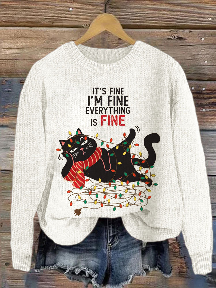 Comstylish Women's Christmas Cute Pet Cat Printed Sweater