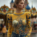 Comstylish Women's Christmas Castle Floral Art Round Neck Knit Sweater