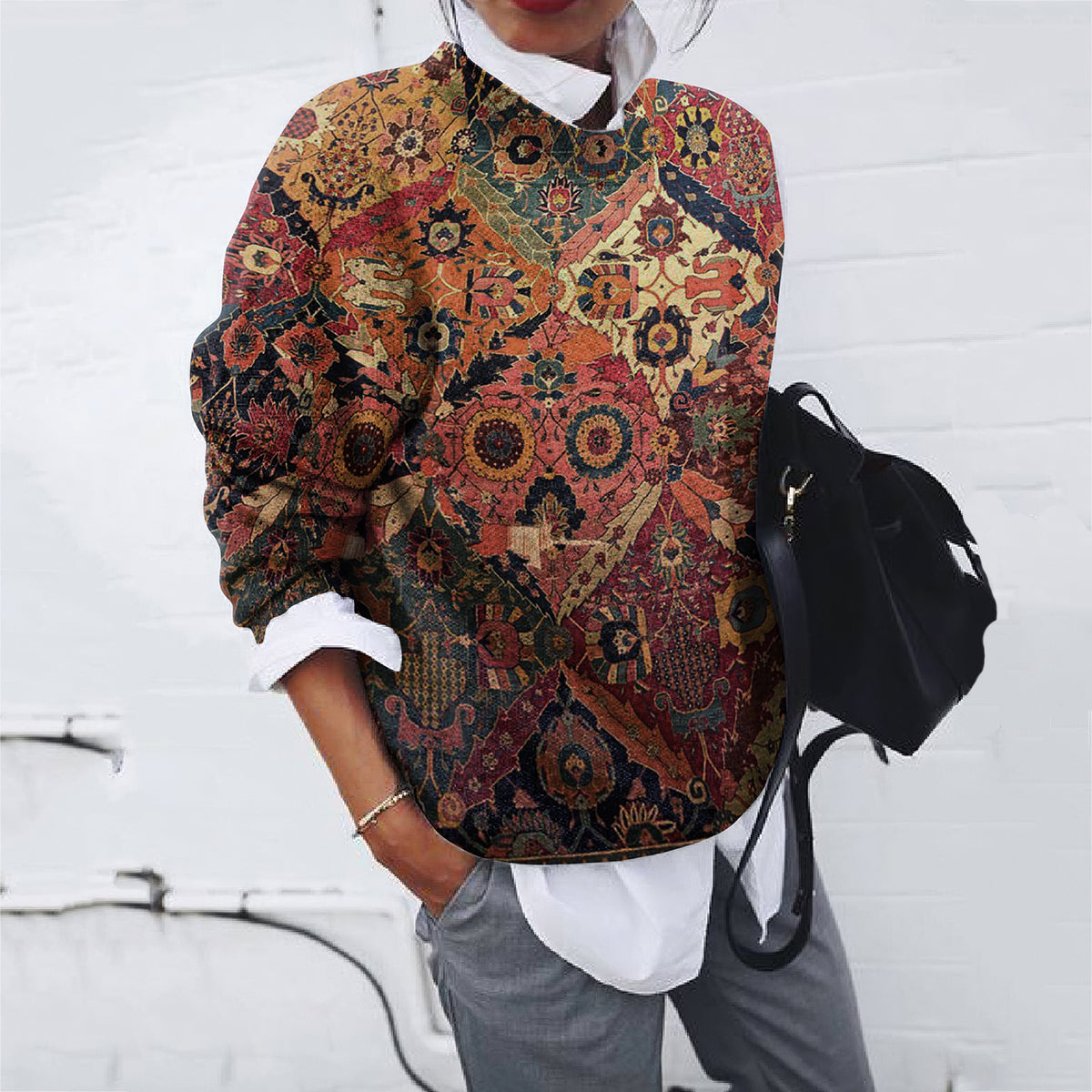 Vintage Totem Pattern Printed Sweater elevenforest