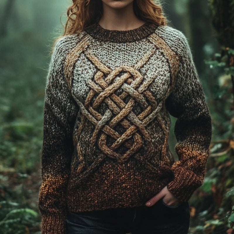 Vingate Gradient Celtic Knot Chunky Contrast Color Cozy Sweater artswardrobe