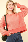 Inga® | Short, striped slit sweater with visible seams