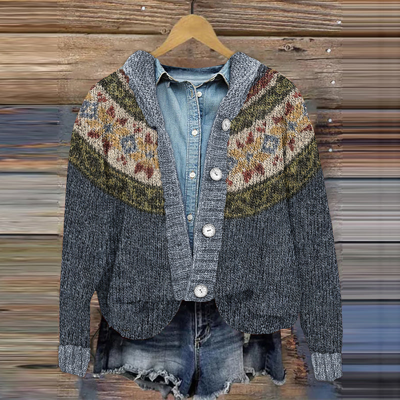 Vintage Contrast Iceland Jacquard Cozy Button Sweater elevenforest