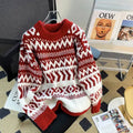 Araceli® | Women's vintage patchwork style crew neck sweater with chunky knit
