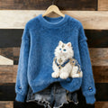 Comstylish Cute Fluffy Jewel Cat Pattern Thick Pullover Sweater