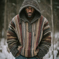 Men's Retro Colorful Striped Celtic Art Knit Hooded Sweater artswardrobe