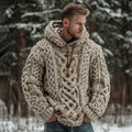 Men's Vintage Viking Celtic Knot Art Cozy Jacquard Knit Hooded Sweater artswardrobe