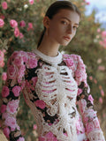 Comstylish Women's Vintage Halloween Skeleton Bones With Rose Art Cozy Knit Mini Sweater Dress