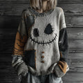 Halloween Spooky Face Contrast Stitched Cozy Knit Sweater artswardrobe