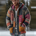 Men's Vintage Geometric Block Knit Hooded Sweater elevenforest