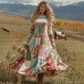 Women's Floral Patchwork Art Cozy Knit Maxi Sweater Dress artswardrobe
