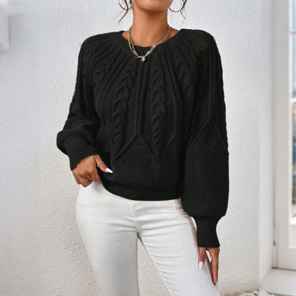 Comstylish Vintage Solid Color Cozy Cable Knit Sweater