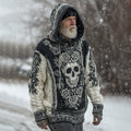 Men's Viking Tribal Jacquard Celtic With Rose And Skull Inspired Chunky Knit Hooded Sweater artswardrobe