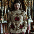 Comstylish Women's Halloween Red Rose High Collar Sweater