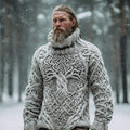 Nordic Myth Tree Of Life Men's Chunky Knit Turtleneck Sweater artswardrobe