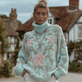 Women's Halloween Skull And Roses Pattern Warm And Comfortable Turtleneck Sweater artswardrobe