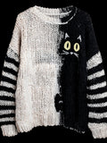 Halloween Black Cat Contrast Color Cozy Knitted Sweater artswardrobe