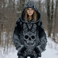 Women's Vintage Skull Gradient Art Knit Hooded Sweater artswardrobe