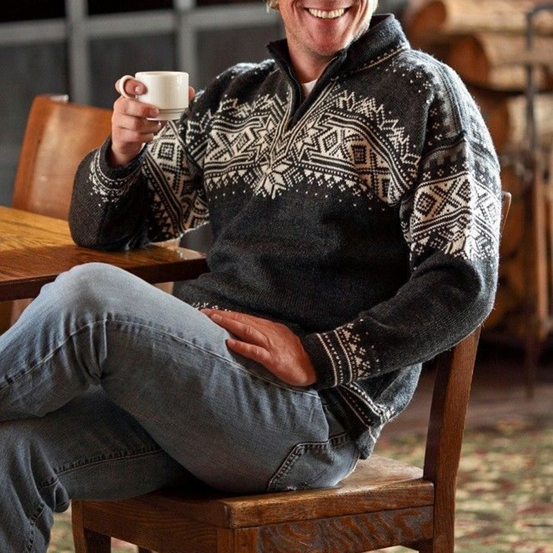 Vintage Scandinavian Knit Warmth Jacquard Icelandic Half Zip Collar Sweater Unisex artswardrobe