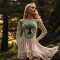 Women's Irish Celtic Tree Of Life Jacquard Sweater Dress elevenforest