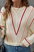 Sasha® | Apricot colored striped crew neck sweater