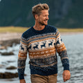 British-style Christmas Reindeer Stripe Design Men's Icelandic Sweater artswardrobe