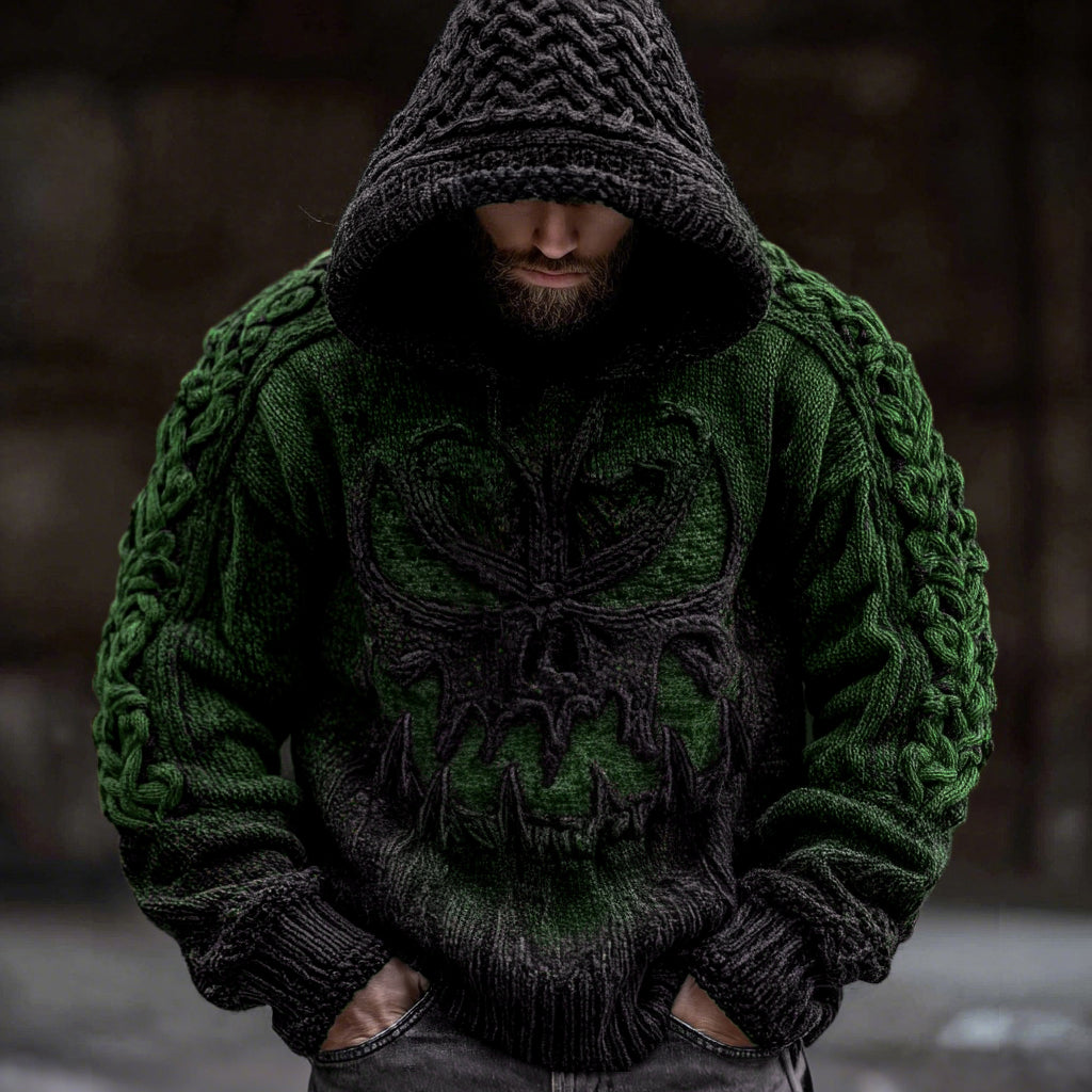 Men's Viking Devil Face Celtic Knot Jacquard Knit Hooded Sweater artswardrobe